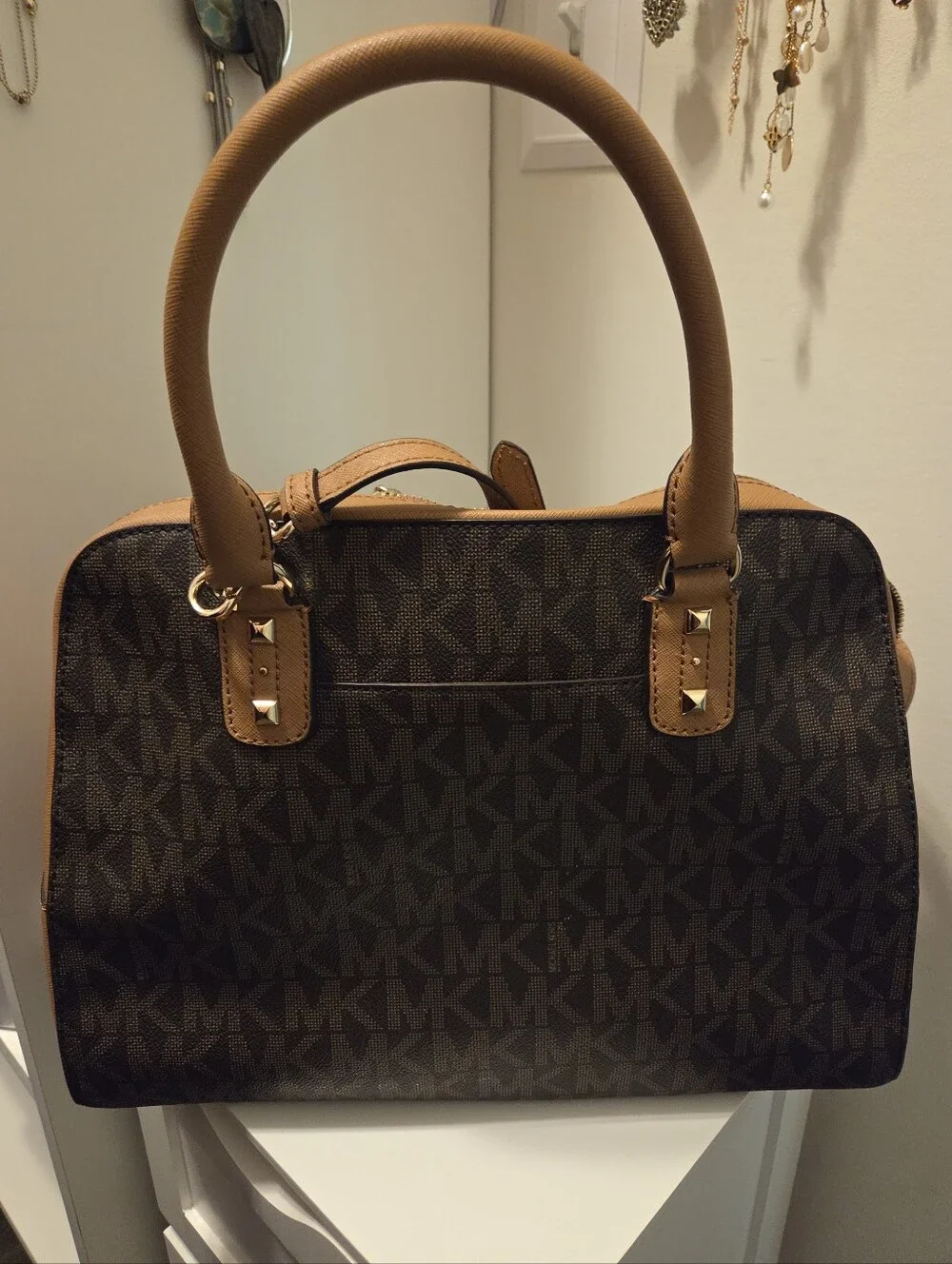 Michael Kors Brown & Tan Studded Signature Satchel